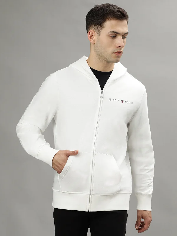 Gant Men Off White Solid Hooded Long Sleeves Sweatshirt