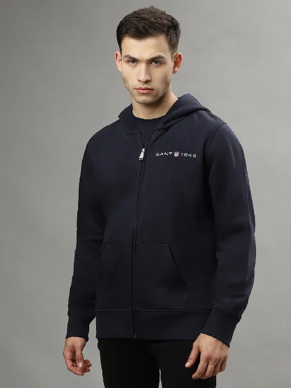 Gant Men Navy Blue Solid Hooded Long Sleeves Sweatshirt