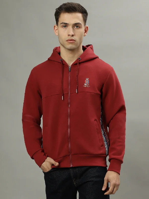 Iconic Men Red Solid Hooded Long Sleeves Sweatshirt