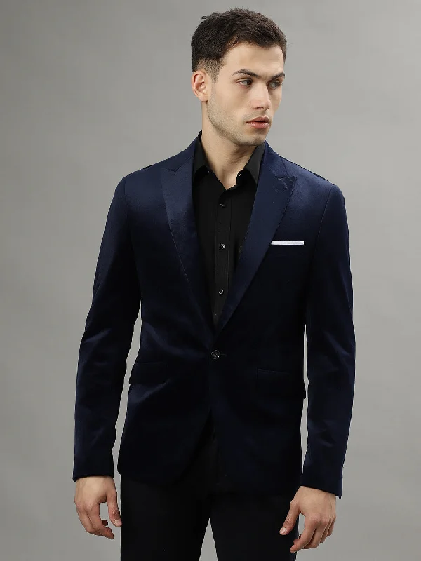 Lindbergh Men Navy Blue Single-Breasted Peaked Lapel Long Sleeves Blazer