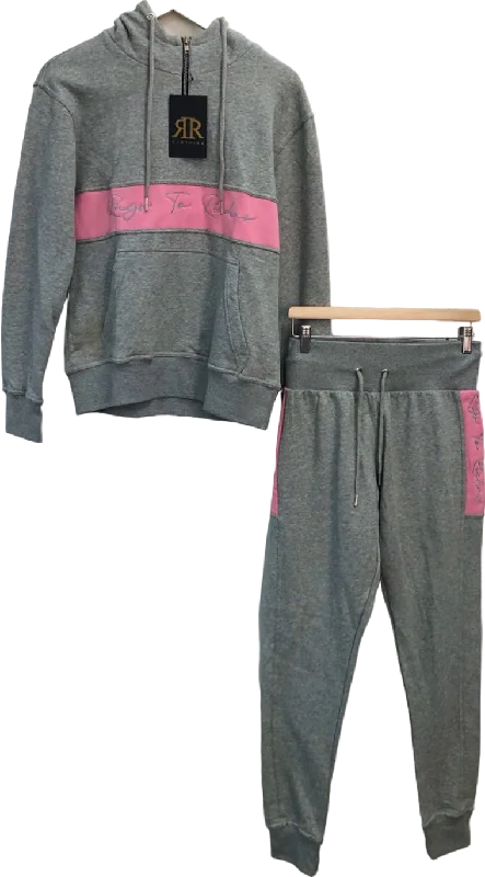 RAGS TO RITCHES Clothing Grey and Pink Hoodie and Joggers Set UK L