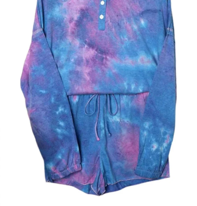 Tiedye Pajama Shorts Set In Purple