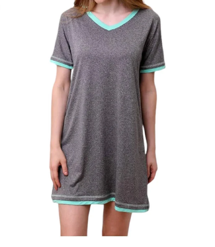 V-Neck Short Sleeve Sleepshirt In Teal