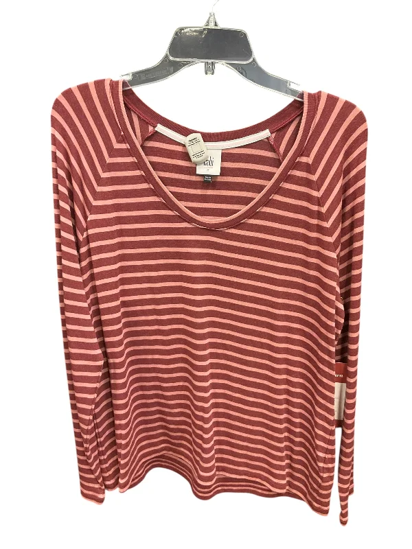 Top Long Sleeve Basic By Cabi In Striped Pattern, Size: M